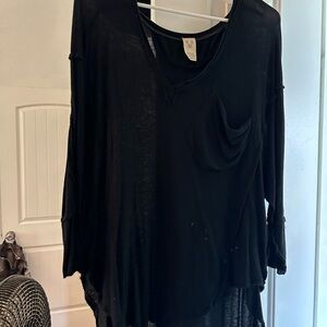 Free People Black Long Sleeve Tunic with Asymmetrical Style and Relaxed Fit